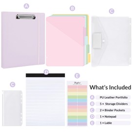SKYDUE 3 Ring Binder with Clipboard 1 Inch, 13.2" × 10.2" PU Clipboard Binder with Notepad & 5 Dividers with 5 Pockets, Labels, Clipboard Folder Great for School Office(Fit Letter Sized Paper)