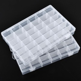 TIMESETL 2 x 36 Compartment Removable Clear Plastic Storage Boxes 27.5*17.5*4.2cm Storage Box with Compartments,Plastic Organiser Box,Craft Storage Box,Compartment Storage Boxes,Storage Organiser Box