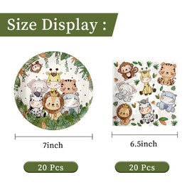 AINIUNIU Jungle Birthday Theme Party Tableware Set, 40 Pcs Safari Animals Theme Party Decorations, Birthday Party Supplies Decoration, Reusable Paper Plates Dinnerware for Birthday Baby Shower