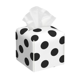 WCMYII Tissue Box Cover Polka Dot Black White Modern PU Leather Square Tissue Box Holder - Decorative Holder/Organizer for Bathroom Vanity Countertop, Night Stands, Office Desk & Car 5""X5""X5""