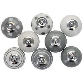 G Decor Dark Grey and White Handmade Assorted Designs Ceramic Door Knobs, Vintage, Shabby Chic, Interior Furniture, Cabinet Cupboard Drawers Pulls Handles (8-Pack)