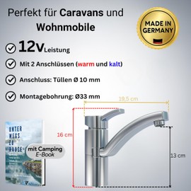 Comet Capri Motorhome Single Lever Mixer Tap 12 V Chrome Single Lever Mixer Tap with Micro Switch 90° Rotatable for Caravans Camping Caravan 12 V Tap Motorhome Boat