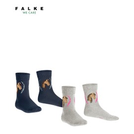 FALKE Unisex Children's Horse Socks Breathable Sustainable Cotton Reinforced Children's Socks Durable Skin Friendly Non-Slip with Horse Motif Durable Multipack 2 Pairs, Multicoloured Blue Grey 0010