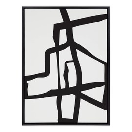 Kate and Laurel Sylvie Bold Sophisticated Abstract Black Stroke Framed Canvas Wall Art by The Creative Bunch Studio, 28x38 Black, Contemporary Brushtrokes Modern Art for Wall