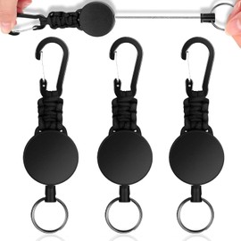 lrgnixs Retractable Keychain,3 Pack Lanyard Retractable With Carabiner,Heavy Duty Badge Reel for Id Card Holder Retractable With 60cm Extendable Steel Wire,Retractable Badge Holder for Key