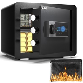 DAYI Biometric Fingerprint Safe Box, 0.8 Cubic Feet Home Safes with Fireproof Bag, Digital Touchpad Security Safe for Money Cash Documents, Dual Alarm System - 25 Plus+