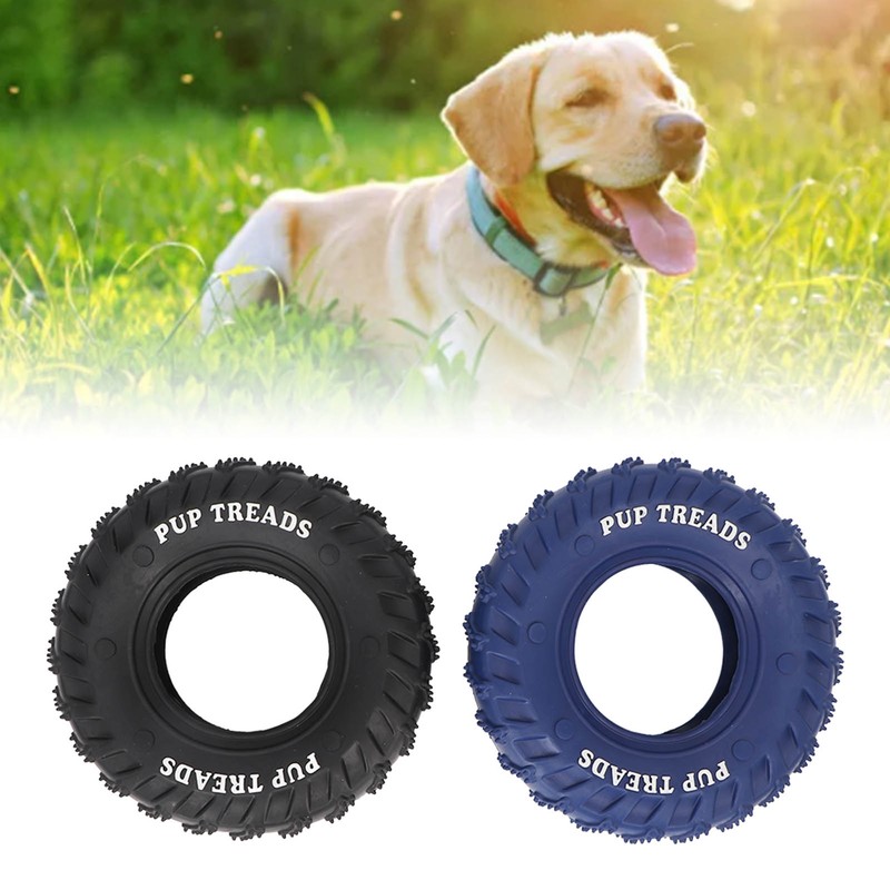 2Pcs Blue Black Rubber Tire Dog Chew Toy Safe Tire