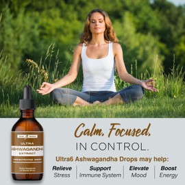 Ultra6 Nutrition Ultra6 Nutrition Ashwagandha Liquid Drops - Organic Ashwagandha Supplements with Rhodiola Rosea Tincture - Root Extract for Mood and Energy - Supplement for Men & Women