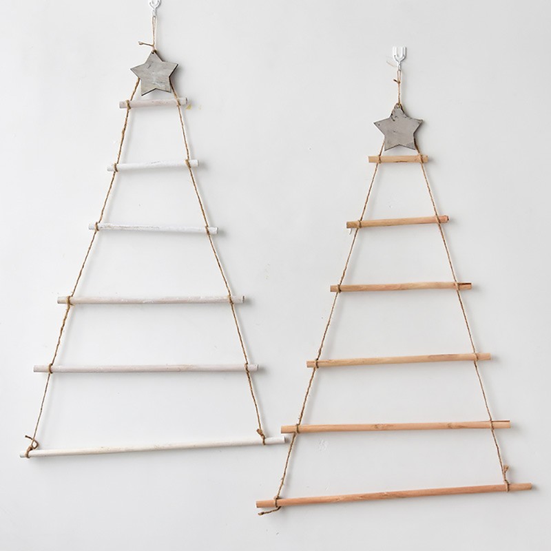 Wooden Hanging Ornaments with Star and Rope Decoration for Wall