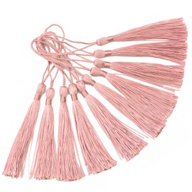 Makhry 100pcs 13cm/5 Inch Silky Floss Bookmark Tassels with 2-Inch Cord Loop and Small Chinese Knot fo (Peel Powder)