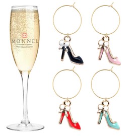 P434 Assorted Tiny High-hell Shoe Charms Glass Marker for Party with Velvet Bag (Set of 4)
