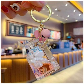 Kytrun Moving Liquid Key Chain Cute Marine Life Quicksand Bottle Key Chains Bag Keyring Car Key Chains Trinket Lovely Pendant Gifts Octopus