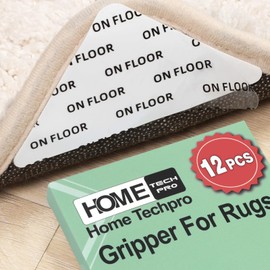 Home Techpro 12PCS Gripper for Rug for Hardwood Floors, Under Rug Carpet Tape for Area Rugs Hardwood Floor No Damage, Non Slip Rug Pads Grippers
