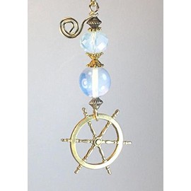 Safe Sailing Nautical Good Luck Charm Ship's Helm Wheel Opal Moonstone Glass Ceiling Fan Pull Chain