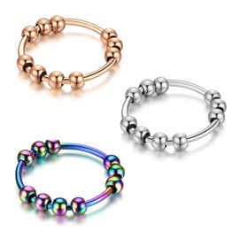 DHWEKU 3 Pieces Skill Rings, Anti-Stress Decompression Anxiety Ring for Turning, Stress Relief Made of Stainless Steel for Women, Women and Girls, Stress Rings for Turning, Stress Relief