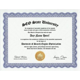 SEO Search Engine Optimizer Search Engine Optimization Degree: Custom Gag Diploma Doctorate Certificate (Funny Customized Joke Gift - Novelty Item)