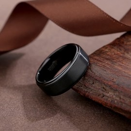 083BASE Tungsten Carbide Ring - Silver and Black, 6mm/8mm Width, Brushed Design, Unisex Engagement Ring or Partner Ring