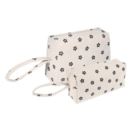 Funtlend Pack of 2 Cosmetic Bag Women's Cord Toiletry Bag Women's Cosmetic Bag Made of Cord Makeup Bag Cosmetic Bags Women's Cord Cosmetic Bag for Girls Travel Women, Beige-plum