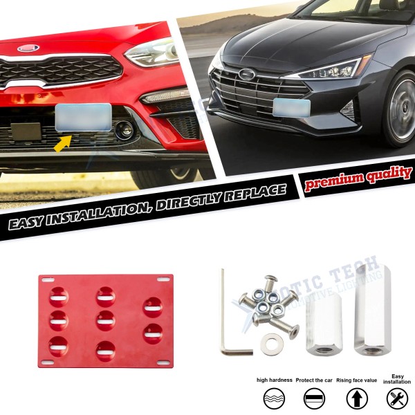 Xotic Tech Aluminum Red Bumper License Plate Tow Hook Bracket