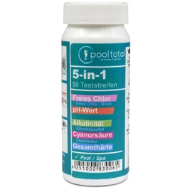 POOL Total 5 in 1 Pool Test Strips - 50 Test Strips Water Analysis for Pool & Spa - Measurement of pH Chlorine Bromine Alkalinity Total Hardness Cyanuric Acid - Fast Water Values Control