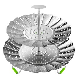 VOGARB Vegetable Steamer Basket for Pot, 2 Layer Kitchen Capacity Steaming Rack for Food Cooking, Stainless Steel Collapsible and Expandable, Multi-function Large & Small Separably