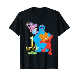 Sesame Street 1st Birthday Black Classic Fit Crew Neck T-Shirt