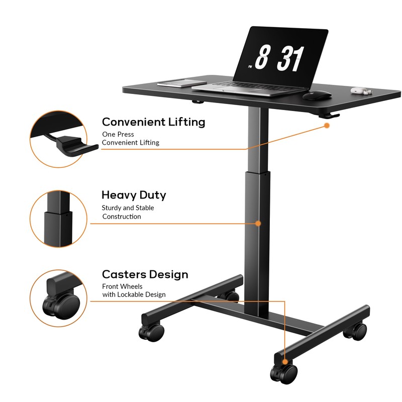 CROWNFURN Mobile Small Standing Rolling Desk Adjustable Height, Portable Laptop