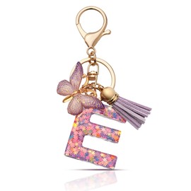 CHUQING Keychain Letter E Initial Letter Key Ring Butterfly Keychains for Girls