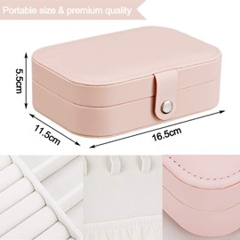 JamHooDirect Jewellery Box Organiser Small Travel Portable Faux PU Leather Jewelry Storage Case for Bracelets, Earrings, Rings, Necklace Gift Box for Girls, Women - Pink