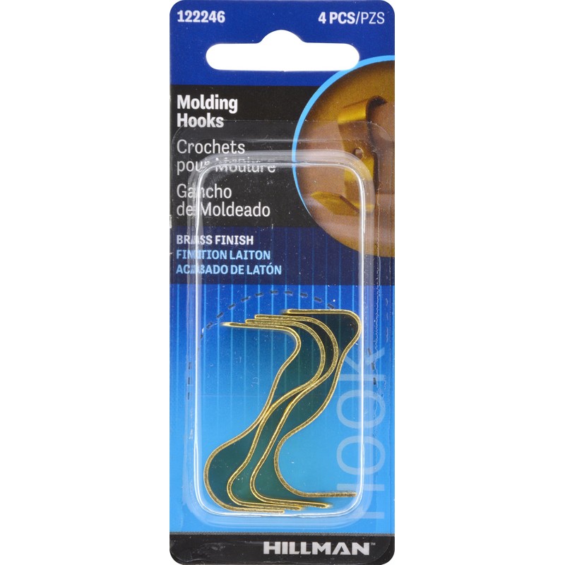 Hillman Crown Molding Picture Hanger, Steel, Brass Finish, Gold Color,