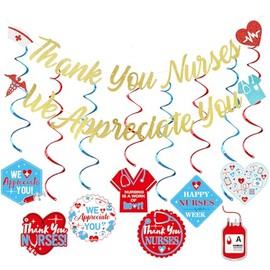 Thank You Nurses Banner Party Decorations Gold, Nurse Appreciation Week Banner Decorations, Nurse Appreciation Gifts Bulk for Nurses Week Home Office School Hospital Décor