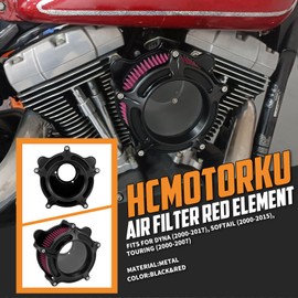 HCmotorku Air Cleaner Filter Intake Aluminum Fit for Harley Touring Road King Street Glide Softail Sportster XL Dyna (Black Housing Red Element, B For Touring 00-07,Softail 00-15,Dyna 00-17)