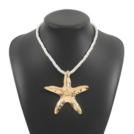 Gold Starfish Seashell Necklace for Women Gold Beach Charm Necklace Trendy Layered Shell Conch Necklace Summer Surfer Neclace Beach Essentials Summer Fashion Beach Party Jewelry (Gold Starfish)