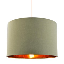 Contemporary and Chic Olive Green Cotton 12" Table or Pendant Circular Drum Lamp Shade with Shiny Copper Inner - 60watt Maximum by Happy Homewares
