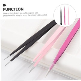 Baluue 3pcs Multi-purpose Nail Tweezers Dual-ended Precision Tweezers for Nail Art Eyelash Extensions and Sticker Application Design Pink Black Rose Red