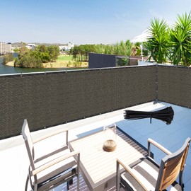 Zip Cable Ties and 3' x 17' Balcony Deck Fence Privacy Screen Cover Panel Shade Cloth Fabric for Chain Link Fence Patio Pool Railing Porch Playground Yard Garden Playcourt Farm (Brown)