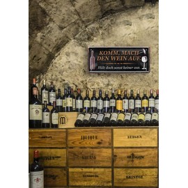 schilderkreis24 Tin Sign Funny Saying "Komm, mach den Wein auf." Decorative Sign Gift Idea Retro Funny Gift for Birthday Christmas Wine Cellar Wine Bar Wine Arbour 28 x 12 cm
