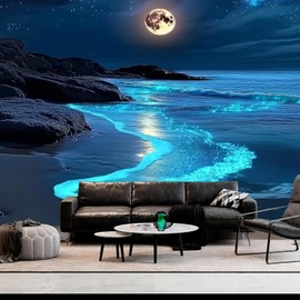 FENDROM 3D Fantasy Nature Sky Tapestry Stunningly Beautiful Moon Over Ocean Wall Hanging Landscape Wall Art Blanket for Bedroom Living Room