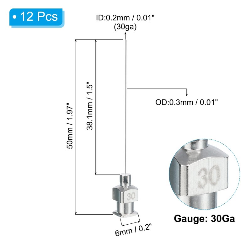 PATIKIL 30Ga x 1.5 Inch Stainless Steel Dispensing Needle Tips,