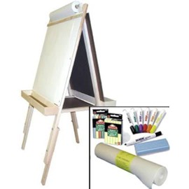 "Beka Adjustable Double-Sided Easel-and-Supplies Combo #2, Marker Board and Chalkboard Surfaces, Top Paper Holder, Wood Trays"