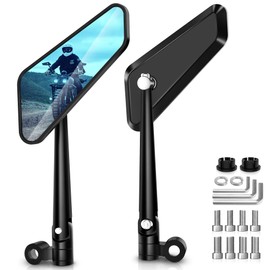 MICTUNING Motorcycle Mirrors - Anti-glare Blue-Lensed CNC Machined Aluminum 360° Rotation Motorcycle Rear View Mirrors Compatible with Cruiser, Suzuki, Honda, Victory and More