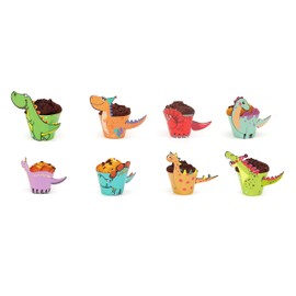 Nislai® Muffin Wrapper Dino Dragon Cupcake Decoration Topper Picker Dino Birthday Party Pack of 24 with 8 Designs