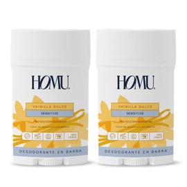 Homu | 2 Piezas Desodorante Natural en Barra Vainilla Dulce Sensitive - Fórmula para pieles sensibles (sin Bicarbonato de sodio) - Cont. 55 grs. Por pieza (Vainilla Dulce Sensitive, 2)