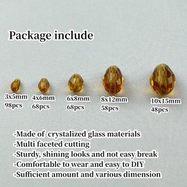 Xinhongo 340pcs Teardrop Crystal Glass Beads 3x5mm 4x6mm 6x8mm 8x12mm 10x15mm Vertical Hole Faceted Crystal Beads Spacer Beads for Necklace Bracelet Earrings DIY Jewelry Crafts(Red)