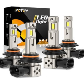 ivotow Vision 9005/HB3 9006/HB4 Bulbs Combo, 64,000 LM Fog Light 6000K Cool White with Cooling Fan, Plug-N-Play, Pack of 4