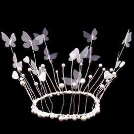Lovely Butterfly Pearl Tiara Crown Pageant Prom Crown Performance Wedding For Women Birthday Pageant Wedding Prom Princess Crown (Silver)