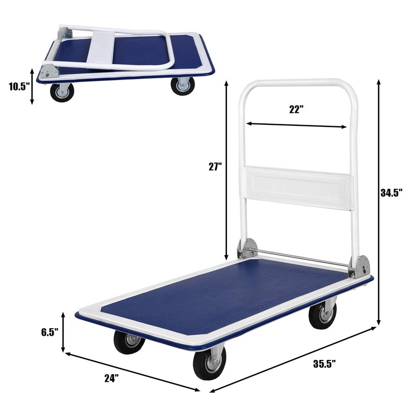 Happygrill Push Cart Dolly, 660lbs Hand Push Moving Platform Truck,