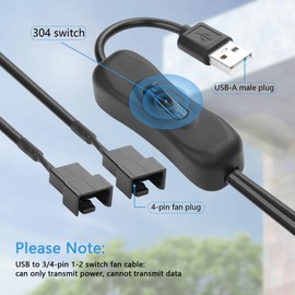 GINTOOYUN 2 PCS USB to Large 3/4 Pin 1 to 2 Switch Fan Cable 5V USB-A Male to 5V Dual Large 3/4 Pin Female Chassis Fan Cable for Chassis Fans,CPU Fans etc(15.31 Inch) (Ordinary 4PIN)