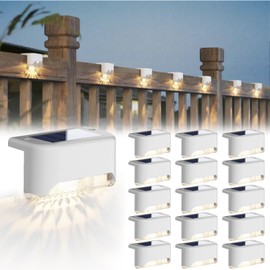 JACKYLED Solar Deck Lights 16 Pack Solar Fence Light Solar Powered Outdoor Step Light IP65 Waterproof LED Pathway Light for Deck Fence Railing Garden Patio StairYard, White