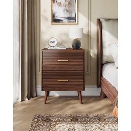 WLIVE Wood Night Stand with 2 Drawers, Mid Century Modern Nightstand, Fluted Bed Side Tablefor Bedroom, Dorm, Living Room End Table